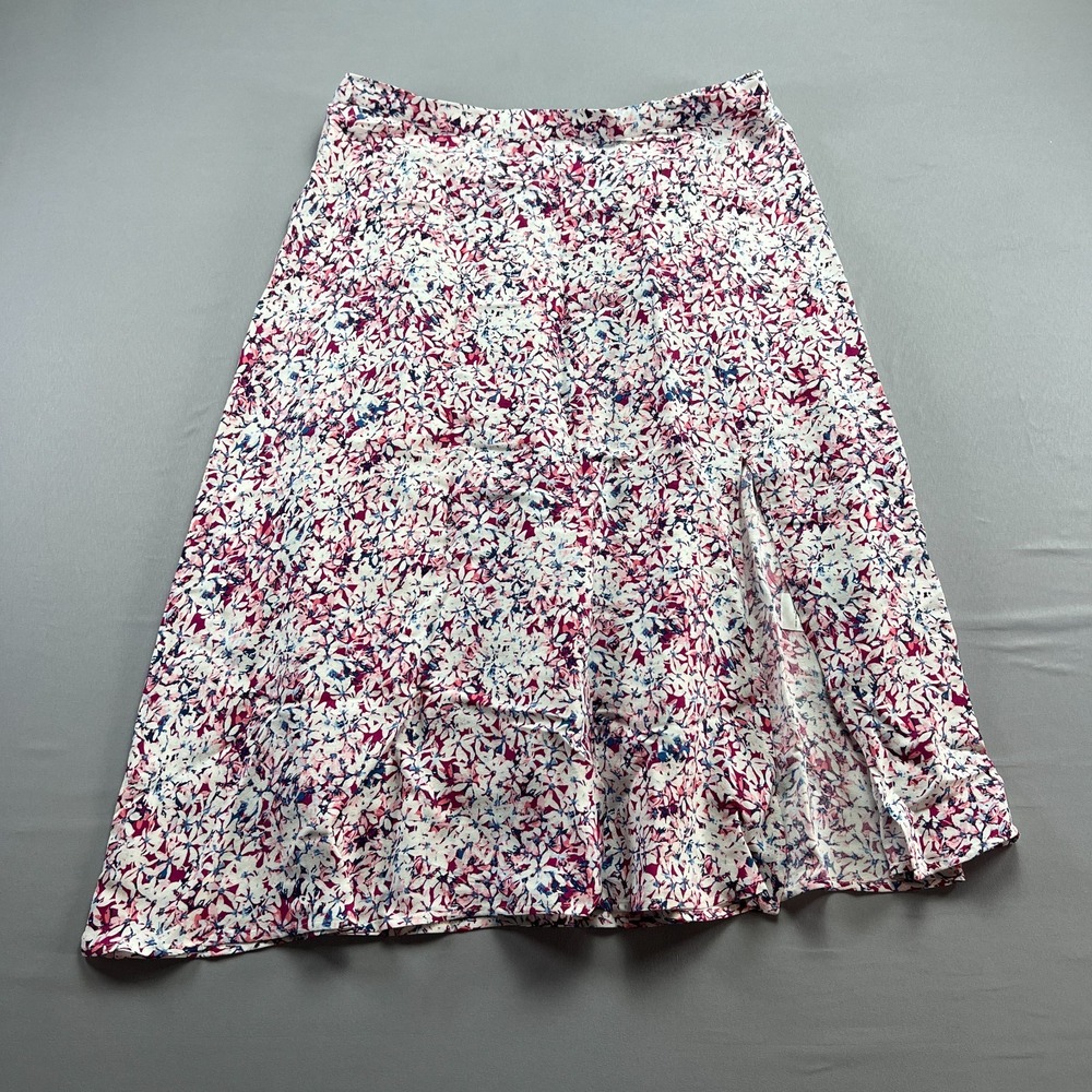 Banana Republic Fit & Flare Midi Skirt Womens Large Multicolor Floral Front Slit